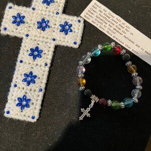 Handmade colors of faith bracelet plus plastic canvas cross